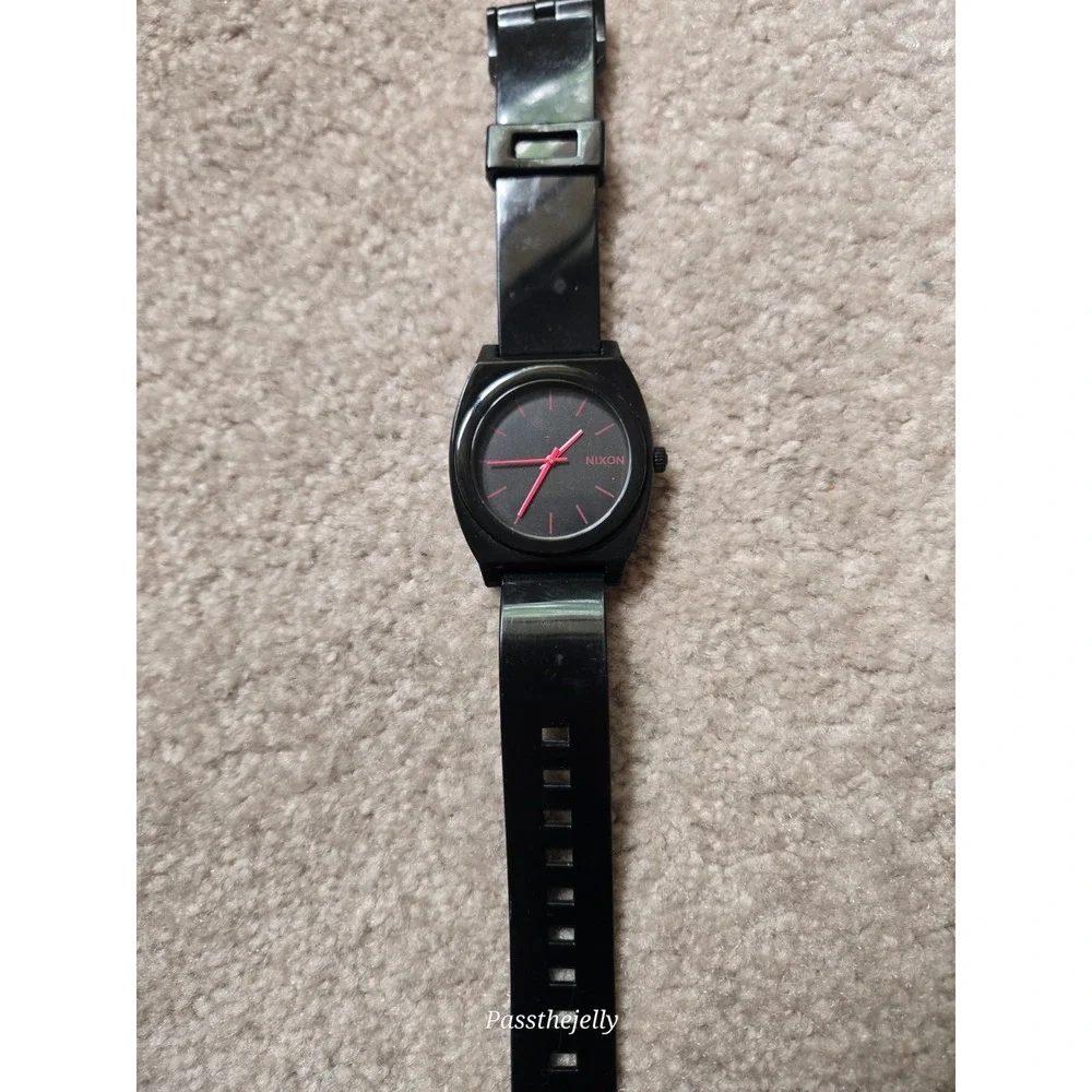 Vtg Nixon Time Teller Mens Watch Black Red Dial Quartz Skate Streetwear Y2K